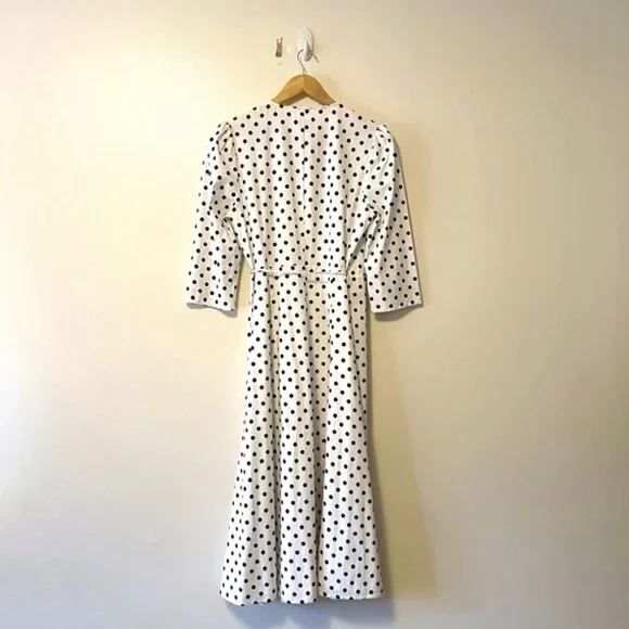 NEW Reformation Hilltop Midi Wrap Dress w/ Sleeves Polka Dot Malta Size S - Picture 8 of 14